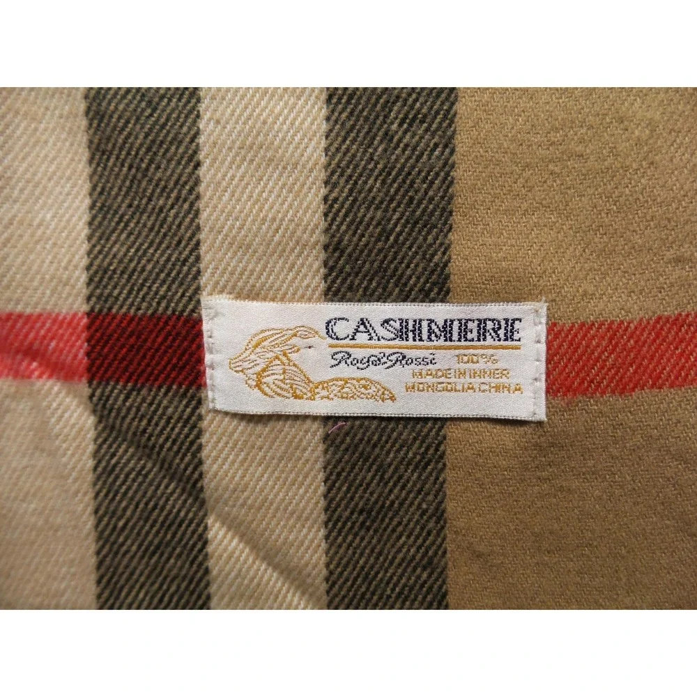 Royal Rossi‎ Scarf Mens Womens Tan Plaid Cashmere Soft Fringed Wrap Classic